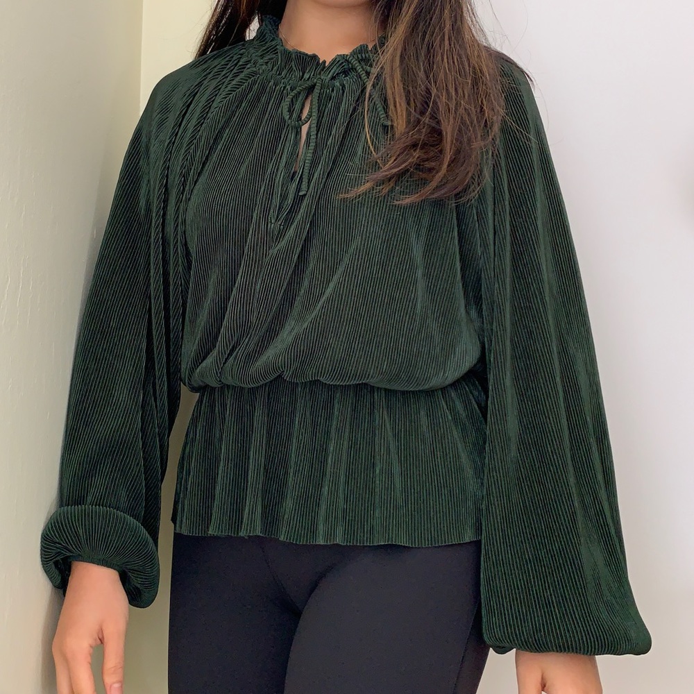 Monki long sleeved green blouse